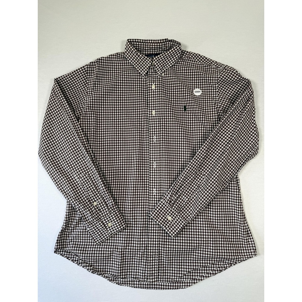 Ralph Lauren Shirt Mens Large Brown Check Button Down Long Sleeve Cotton‎ Casual